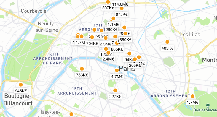 Prix de vente réels carte interactive