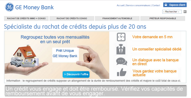 Capture du site GE Money bank 