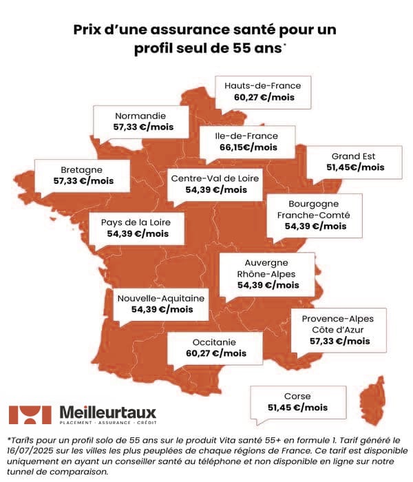 Tarif mutuelle par région