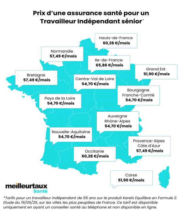 Carte des tarifs de mutuelle pour un couple de senior en France